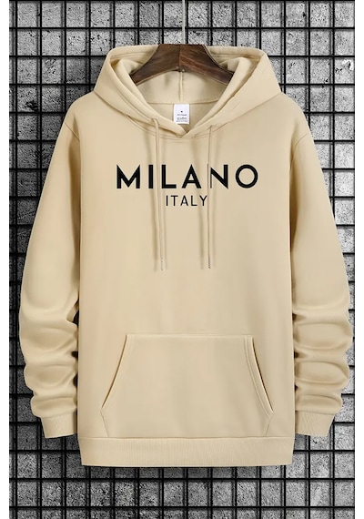 Milano Baskılı Oversize Sweatshirt Bej