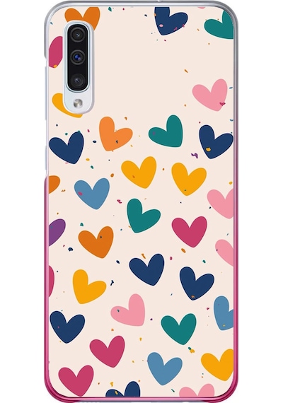 Samsung Galaxy A50 Uyumlu Mavi Sarı Kalpler Baskılı Silikon Kılıf Renkli