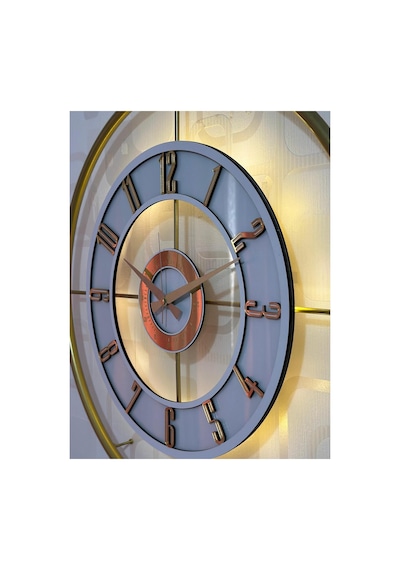 Pey Aksesuar Metal Temperli Camlı Duvar Saati 60x80 Cm Büyük Boy Işıklı Gerçek Cam Gold-şeffaf-beyaz-gold M61-gold-şeffaf-beyaz-gold