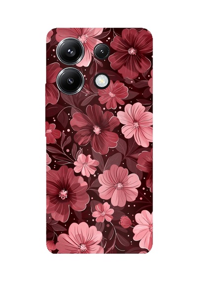 Poco X6 Pro Uyumlu Pembe Ve Bordo Çiçek Desenli Baskılı Silikon Kılıf