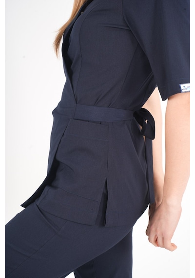 Lacivert Elegant Model Cerrahi Üniforma Belden Bağlamalı Scrubs Takım Lacivert