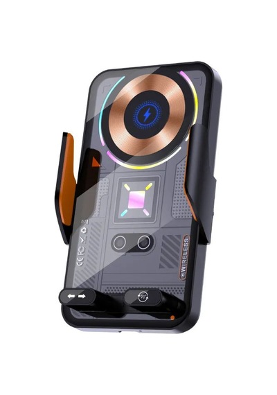 Sd38 15w Otomatik Sensörlü Hızlı Kablosuz Şarjlı Araç Telefon Tutucu - Tek Tuşla 90 Dönen, Çift Motorlu & Rgb Işıklı Havalandırma Tutacağı