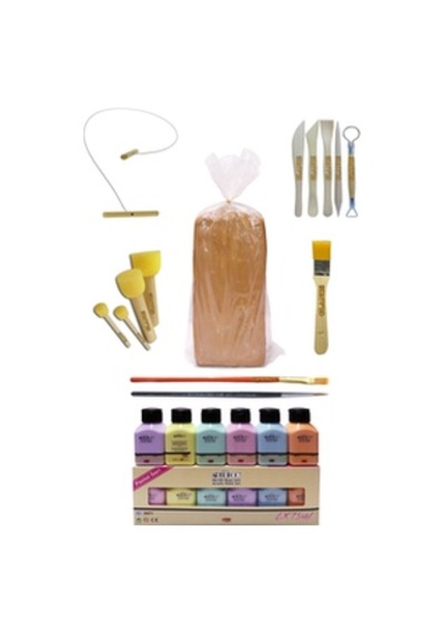 Kırmızı Çömlek Çamuru 10 Kg Artdeco Akrilik Boya 6x75 Ml Pastel Kesme Teli 5'li Ebeşuar Fırça Ponpon