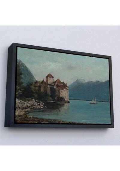 Çerçeveli Gustave Courbet - Cenevre Gölü'ndeki Chillon Kalesi Tablo-7094