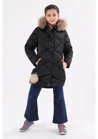 Benitto Kids Kız Çocuk Mont 51273-Siyah