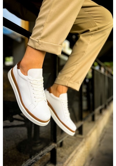 Aymood Mn979 - Santoni Gbt Spor Erkek Ayakkabı Beyaz/taba