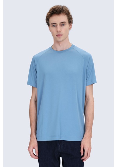 Hatemoğlu Mavi Regular Fit Bisiklet Yaka Reglan Kol Tişört
