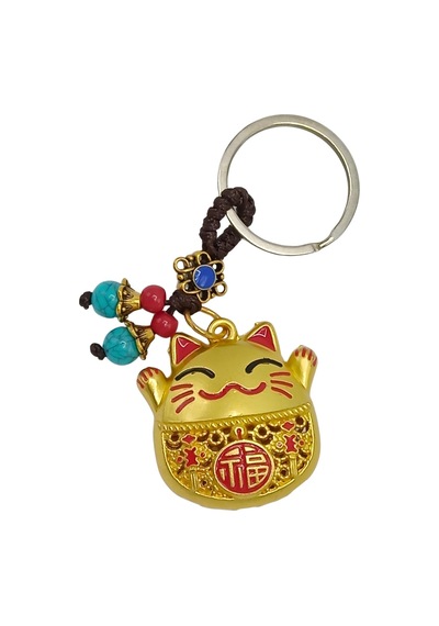 Maneki Neko Pirinç Anahtarlık Sevimli Şişman Feng Shui Şans Noprnc03 Gümüş