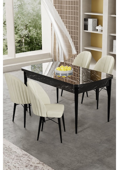 Canisa Gale Serisi 80x132 Açılabilir Lak Panel Siyah Mermer Desen Mutfak Masa Takımı 4 Krem Sandalye Siyah Mermer Desen Masa Sandalyeler Krem Canisa Gale Serisi 80x132 Açılabilir Lak Panel Siyah Mermer Desen Mutfak Masa Takımı 4 Krem Sandalye Siyah Mermer Desen Masa Sandalyeler Krem