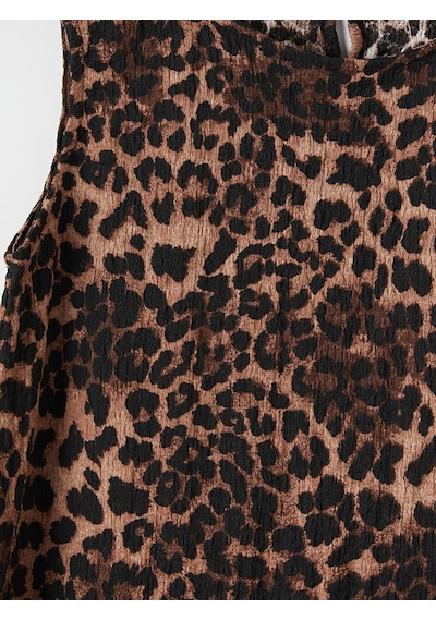 Lcw Everyday Kahverengi Bisiklet Yaka Leopar Desenli Bluz