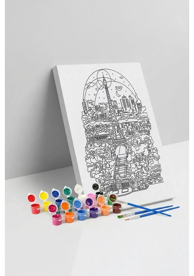 Eyfel Kulesi Desenli Mandala Tuval Boyama Seti 40x50 Cm