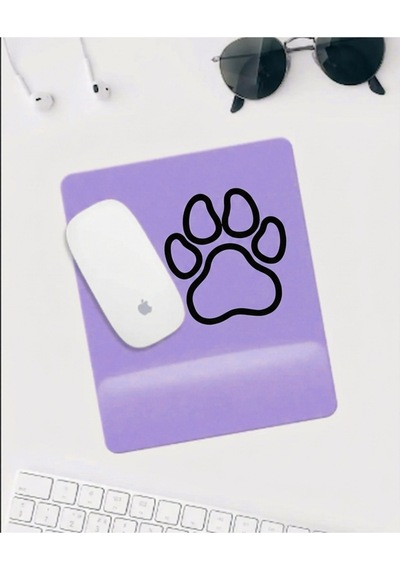 Sevimli Kedi Pati Desenli Mousepad Mor Zemin Kaymaz Tabanlı Mousepad