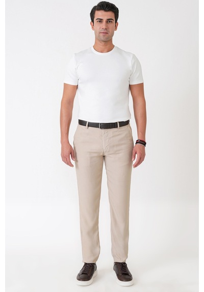 Comfort Fit Yan Cepli Pamuklu Bej Pantolon P 1225