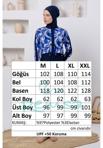 Adasea Uv Korumalı Spor Likra Tam Kapalı Tesettür Mayo 1209 Koyu Laciver02 Lacivert