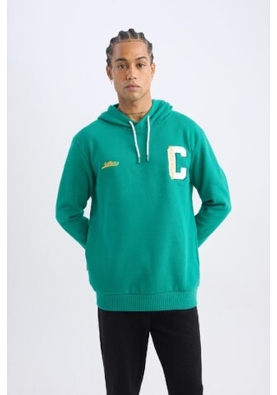 DeFactoFit NBA Boston Celtics Standart Fit Kapüşonlu Sırt Baskılı Kalın Sweatshirt Y7320AZ24AUGN1046 Yeşil