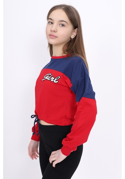 Toontoy Kız Çocuk Varaklı Girl Baskılı Sweatshirt Lacivert