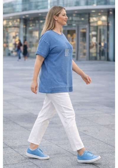 Cedy Denim Cedy - Kadın Özel Tasarım Esnek, Pul Payet, Dantel Detaylı Yıkamalı Büyük Beden Tişört Mavi Cedy Denim Cedy - Kadın Özel Tasarım Esnek, Pul Payet, Dantel Detaylı Yıkamalı Büyük Beden Tişört Mavi