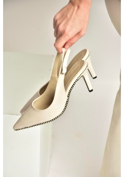 Fox Shoes Y572099760 Bej Rustik İnce Topuklu Kadın Ayakkabı Bej
