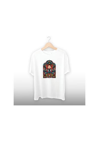 Pop Art Detaylı Unisex Tişört Beyaz