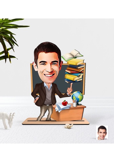 Kişiye Özel Erkek Öğretmen Karikatürlü Ahşap 3D Biblo-2