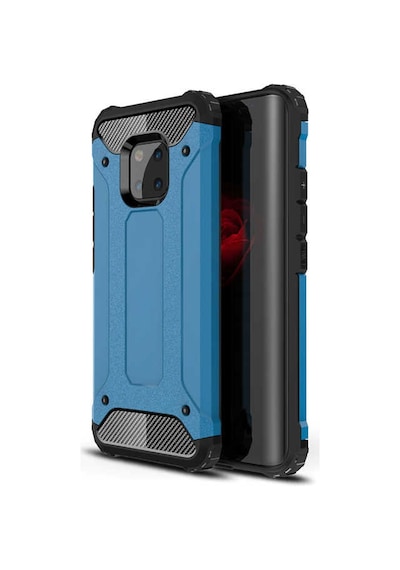 Noktaks - Huawei Uyumlu Huawei Mate 20 Pro - Kılıf Çift Katman Zırh Tank Crash Military Kapak - Mavi T6265 Mavi