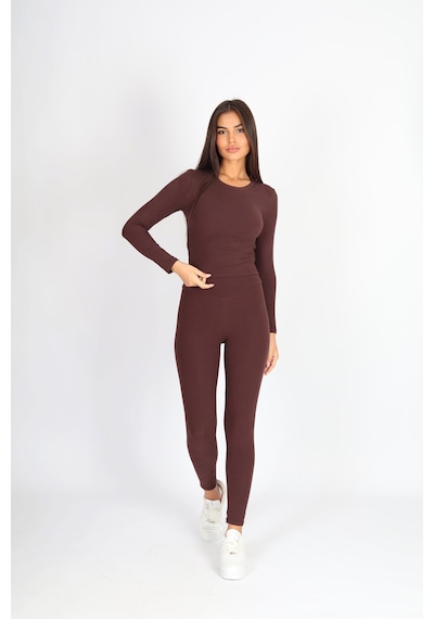 Soft&Basic Kadın 2'li Fit Toparlayıcı Ve Esnek Premium Kumaş Siyah-Kahverengi Tayt Siyah-kahverengi