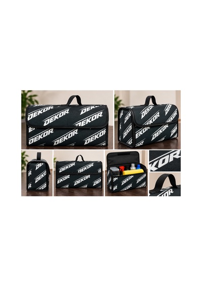 Dekor Desenli Araba Bagaj Çantası Oto Bagaj Organizer Kapaklı Cırtlı Düzenleyici 45x25x15 Cm - 938777378