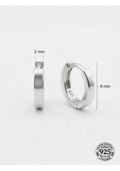 Roza Silver 925 Ayar Gümüş Rodyum Kaplama Yuvarlak Tragus - Piercing Halka Küpe - Çift 2 X 9 MMM Rze10298