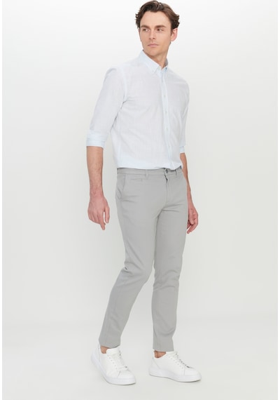 AC&Co / Altınyıldız Classics  Erkek Grı Pamuklu Slim Fit Dar Kesim Armürlü Yan Cepli Esnek Casual Pantolon Gri
