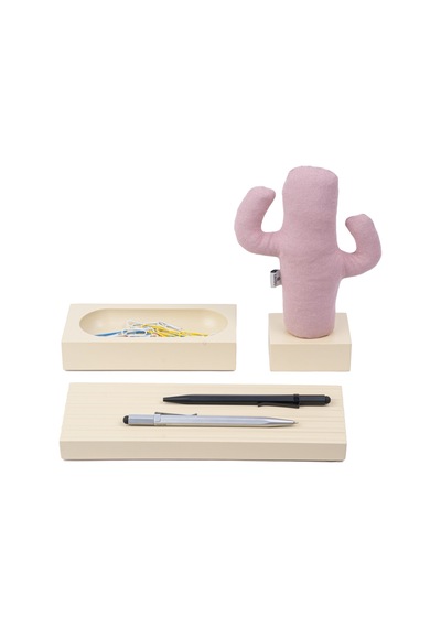 Kayigo Woody Krem Üçlü Ofis  Seti - Pembe Cactus