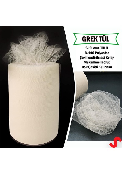 Süsleme Tülü Grek Tül, 2 Mt En X 1 Mt Uzunluk - Krem 0-99