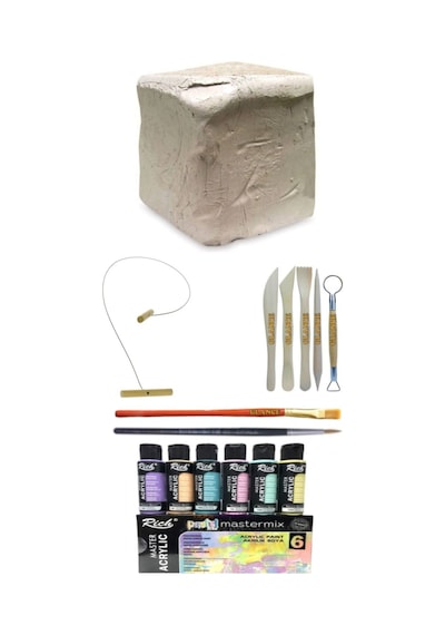 Beyaz Seramik Hamuru 6 Kg Kil Rich Mastermix Akrilik Boya Seti Pastel Renkler 6lı 60cc Set