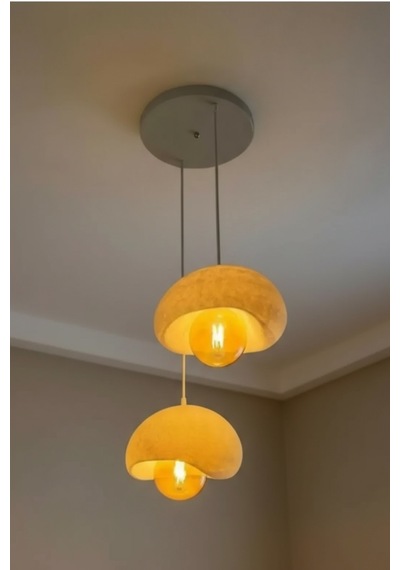 Modern Bohem Beton Görünümlü 2 Li Sarkıt Avize Salon Oturma Odası İçin Ampul Uyumlu Dekoratif Model Çok Renkli