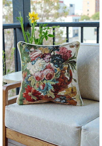 Vs-457 Jakarlı Dokuma Goblen Kırlent Kılıfı 45x45 Cm Biyeli Ve Çift Taraflı Dekoratif Yastık Çok Renkli