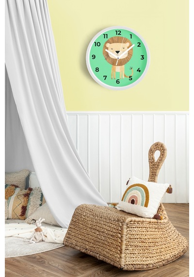 Sevimli Aslan Çocuk Odası Duvar Saati - 25cm - Önü Camlı Beyaz Kasa - Sessiz Mekanizma-jh1128 Beyaz
