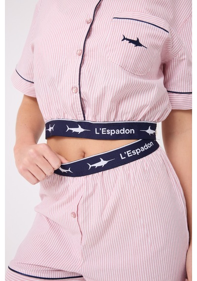 Lespadon Marısılk Seastrıpe Kadın Yazlık Şortlu Crop Gömlekli Pijama & Lounge Takımı -3194 Pudra