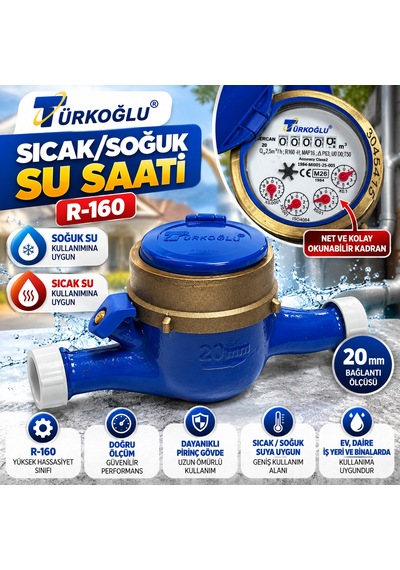 Türkoğlu Remont Sıcak Soğuk Su Sayacı - Ev İşyeri Tipi Su Saati-r160 Beyaz