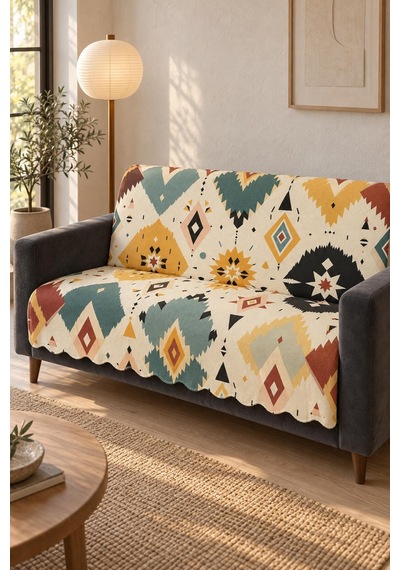 Çok Amaçlı Kadife Koltuk Örtüsü Kaymaz Süngerli 165x215 Cm Modern Bohem Çekyat Şalı Piknik Masa Örtüsü Alk17 Renkli