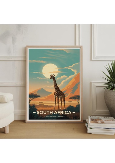 Güney Afrika Safari Seyahat Posteri Suluboya Manzara Sanat Baskısı