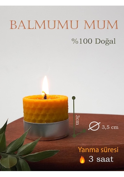 12 Adet Sarma Tealight Mum 3,5cm X3cm Doğal Petek Balmumu Mum Sarı