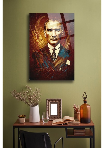 Atatürk Cam Tablo Portre Cam Tablo Duvar Dekoru Atatürk Portresi Kırılmaz Cam Solmaz Baskı 027
