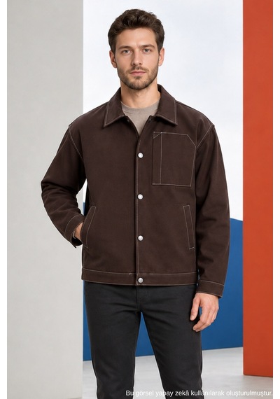 Freemen Erkek Dikiş Detaylı Oversize Gabardin Mevsimlik Ceket & Mont Erkek-dikişli-ceket-388 Kiremit