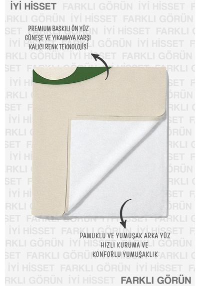 Papatya Motifli Smile Plaj Havlusu - Minimalist Bohem Yeşil Krem Hızlı Kuruyan Mikrofiber Havlu Sessiz Akasya
