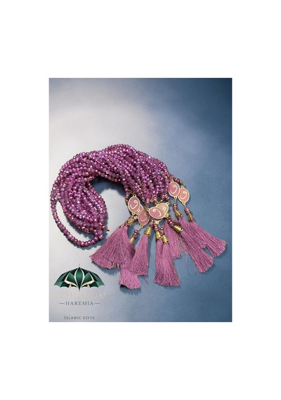 10lu Kristal Vavlı 99luk Tesbih 8mm Hediyelik Tesbih Zikir Tesbihi Set Pembe Altın
