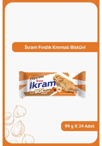 İkram Fındık Kremalı Bisküvi - Daha Bol Fındık Krema - 99 Gram - 24 Adet
