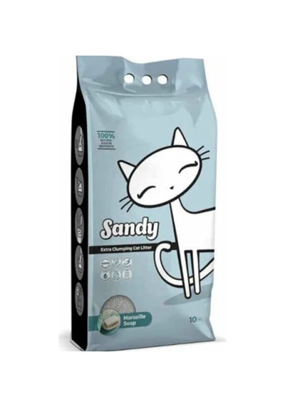 Sandy Sodyum Bentonit Gri Ultra Topaklaşan Marsilya Sabunlu Doğal Kedi Kumu 10 KG