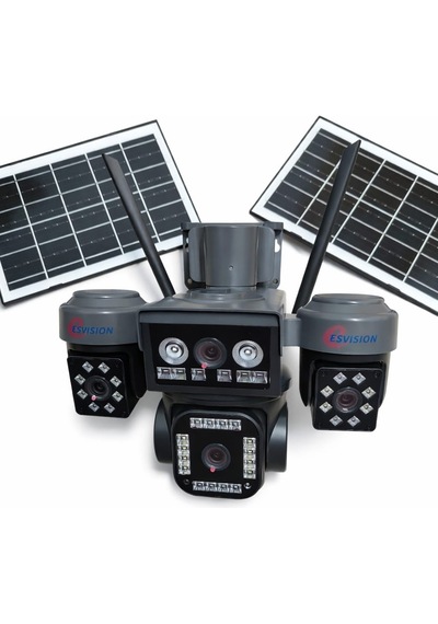 Esvision Es Vision 5704 Çift Solar Panelli 4 Lensli Kablosuz Dış Mekan Güvenlik Kamerası 360 Tam Alan Görüş