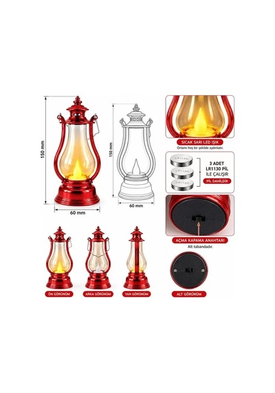 Hubrendy Sh Powermaster Pm-38887 Nostaljik Led Mini Gaz Lambası Tasarımlı Pilli Dekoratif Aydınlatma