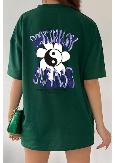 Unisex Positivity Baskılı Tasarım T-shirt Yeşil