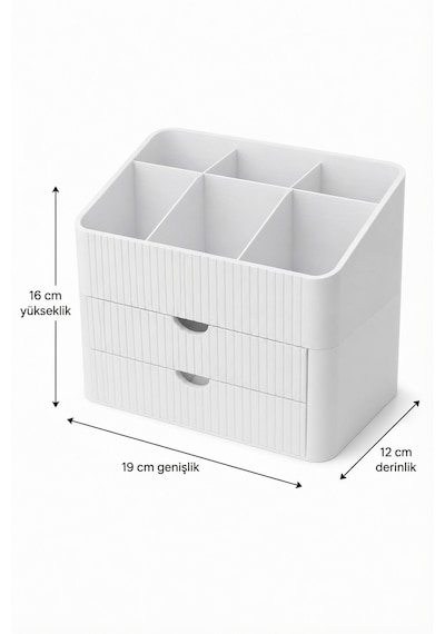 Modern 6 Bölmeli 2 Çekmeceli Masaüstü Organizer Makyaj Ofis Ve Mutfak Düzenleyici Saklama Kutusu Beyaz